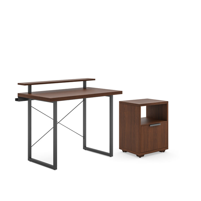 Merge Brown Desk, Monitor Stand and File Cabinet