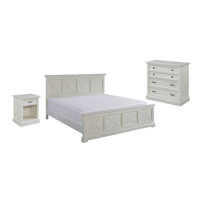 Seaside Lodge Off-White King Bed, Nightstand and Chest