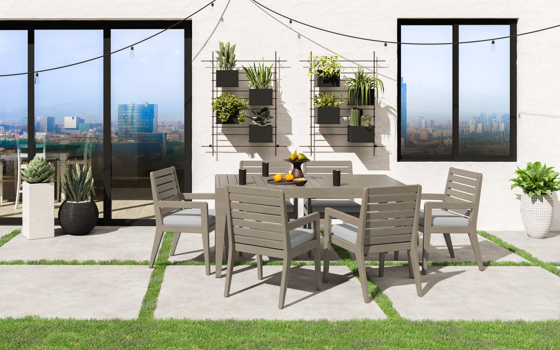 Sustain Gray Outdoor Dining Table and Six Armchairs