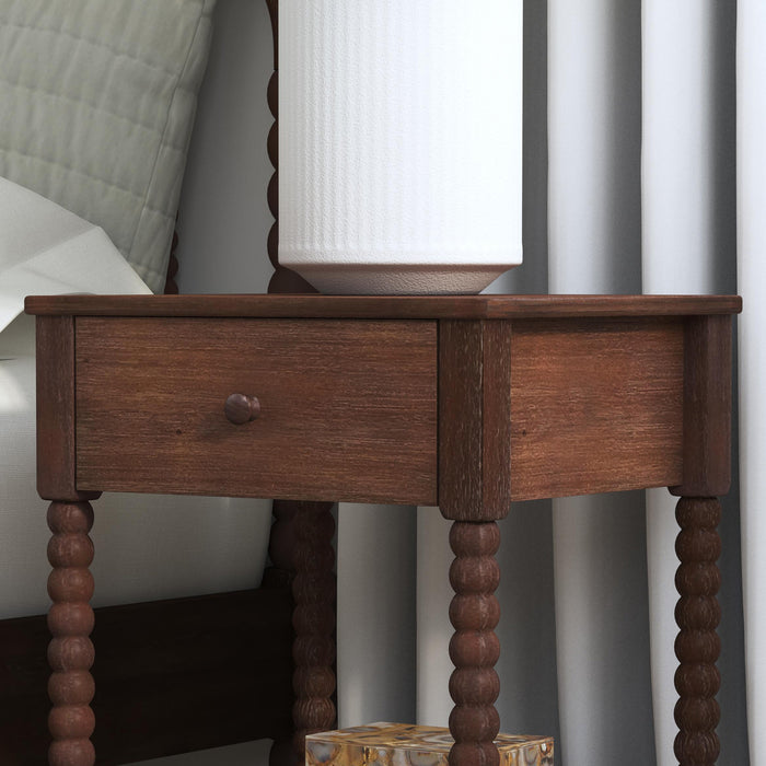 Spindle Brown Queen Bed and Two Nightstands