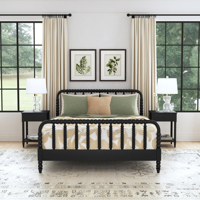 Spindle Queen Bed and Two Nightstands