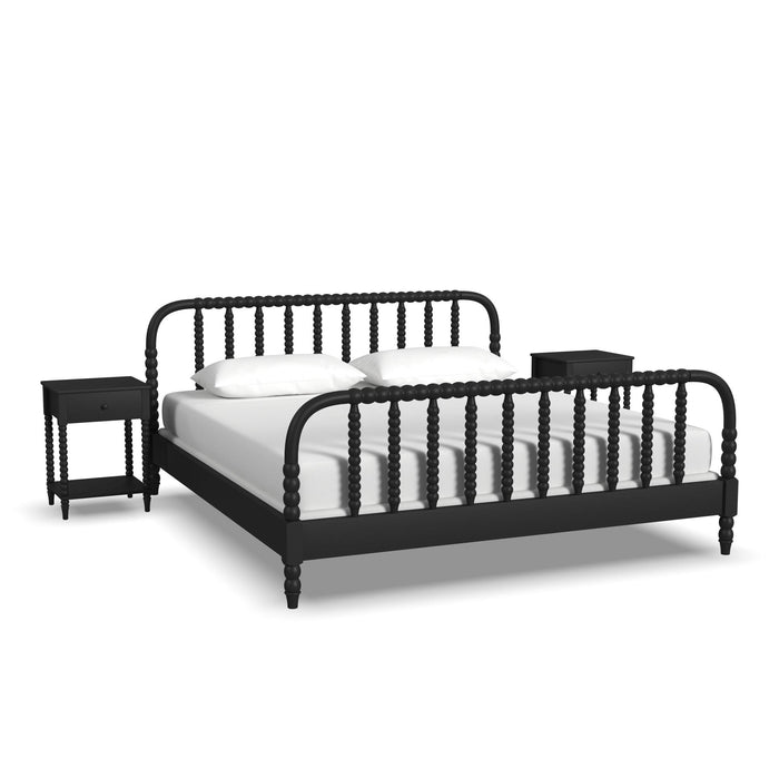 Spindle Black King Bed and Two Nightstands