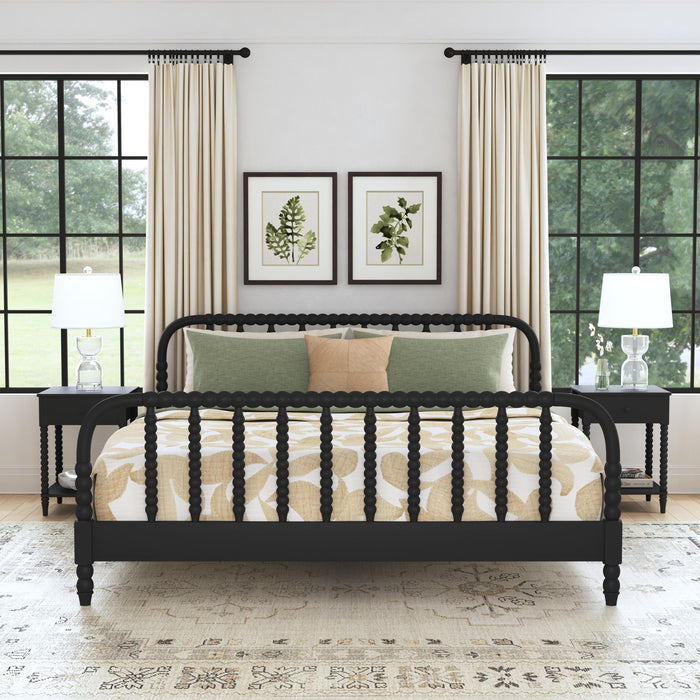 Spindle Black King Bed and Two Nightstands