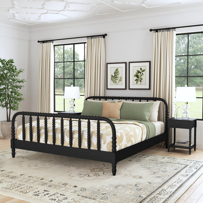 Spindle Black King Bed and Two Nightstands