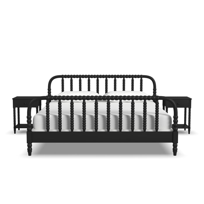 Spindle Black King Bed and Two Nightstands