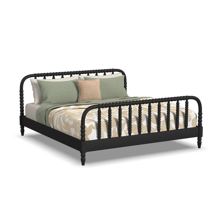 Spindle Black King Bed and Two Nightstands