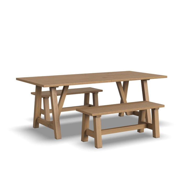 Trestle Brown Dining Table with 2 Benches