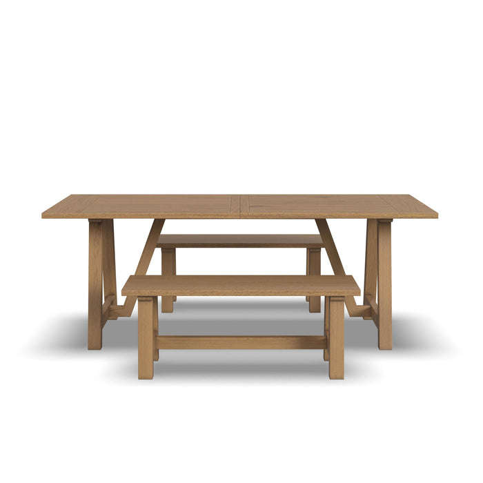 Trestle Brown Dining Table with 2 Benches