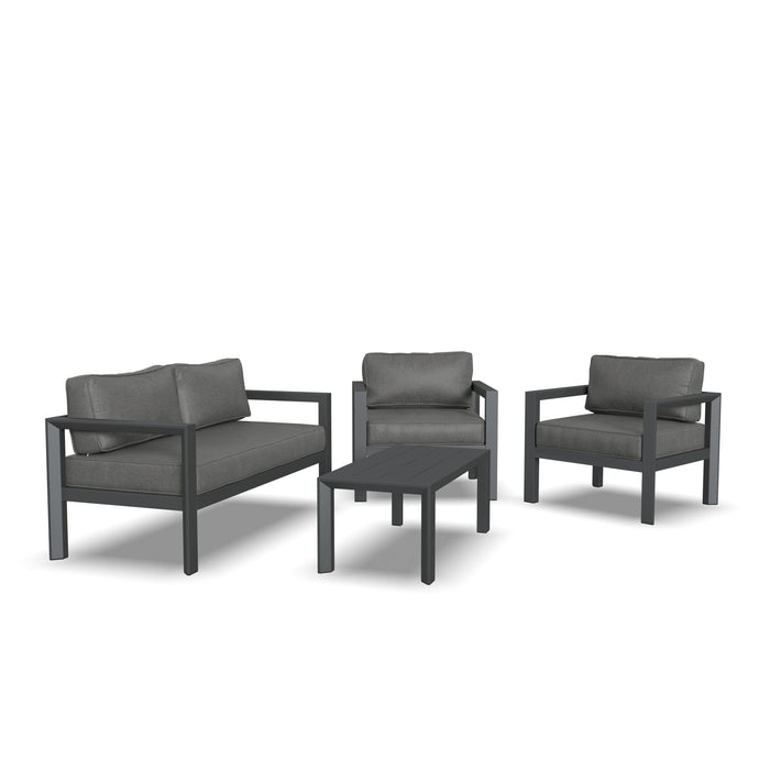 Grayton Gray Outdoor Aluminum Loveseat with Lounge Chairs and Coffee Table