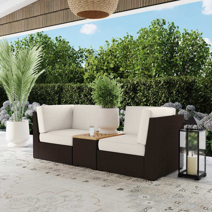 Palm Springs Brown Outdoor Chair Pair and Storage Table